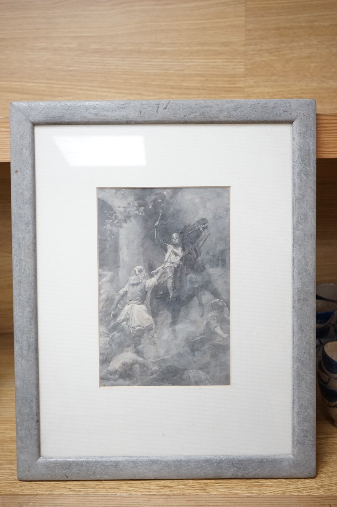 Four original monochrome gouache illustrations from the Twenty-five Swordsmen by Escott Lynn, illustrated by Percy Tarrant, each 19 x 12cm